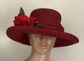 Scala Collezione Red Raffia Rolled Brim Sun Hat One Size - £17.40 GBP