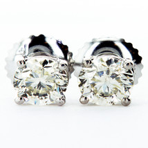Genuine Diamond Stud Earrings 0.90 TCW 14K White Gold Treated Round Shape H/VS2 - £685.24 GBP