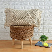 Cotton Macrame Handmade Knit Floor Cushion Throw Pillow Cover - set of 2 - £65.62 GBP