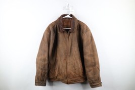 Vintage 90s Streetwear Mens Large Thrashed Full Zip Leather Bomber Jacke... - $138.55