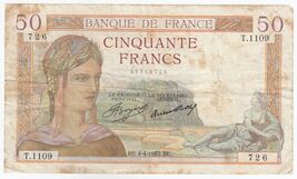 France, 50 Francs, 1935, Banque De France, P81, VF+ - $40.17