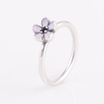 Spring Release 925 Sterling Silver Cherry Blossom Stackable Ring Pink Enamel - £12.53 GBP