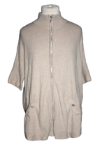 WHITE HOUSE BLACK MARKET  Beige Zip Front Sweater Short Sleeve Mock Neck... - £17.92 GBP