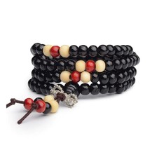 Stretch Wrap Mala Bracelet 108 6mm Bead Beautiful Black Wood Prayer Budd... - $3.95