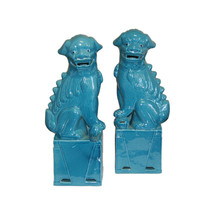 Cute Turqoise Porcelain Foo Dog Figurine 13&quot; - £103.74 GBP