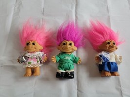 Lot Of 3 RUSS Trolls Colorful Pink Purple Hair Good Luck Super Kicker VTG Toy - £11.60 GBP