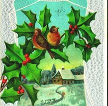 Un Merry Christmas Sparrows Agrifoglio Ramo Cabina Scene Goffrato Argento Unp - £8.05 GBP