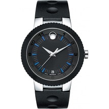 Movado Edge Stainless Steel Black Dial Silicone Strap Mens Watch 0606927 - £367.63 GBP