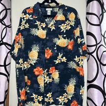 Breakwater Mens Hawaiian Hibiscus PINEAPPLE Tropical Luau Navy Shirt XXL - £13.87 GBP