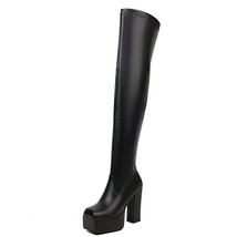 Over The Knee Black Boots For Women Sexy Office Lady Block High Heels Platform E - £75.75 GBP