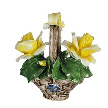 Vintage Nuova Capodimonte Yellow Porcelain Rose Flower Basket Italy *Chipped - £15.92 GBP