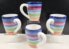 4 Tabletops Unlimited Rotunda Mugs Set Colormate Multicolor Bands Coffee Cup Lot - £55.12 GBP