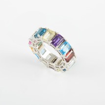 Natural Multi Color Bnad Ring,Solid 925 Sterling Silver,Eternity Band,Semi Preci - £140.76 GBP