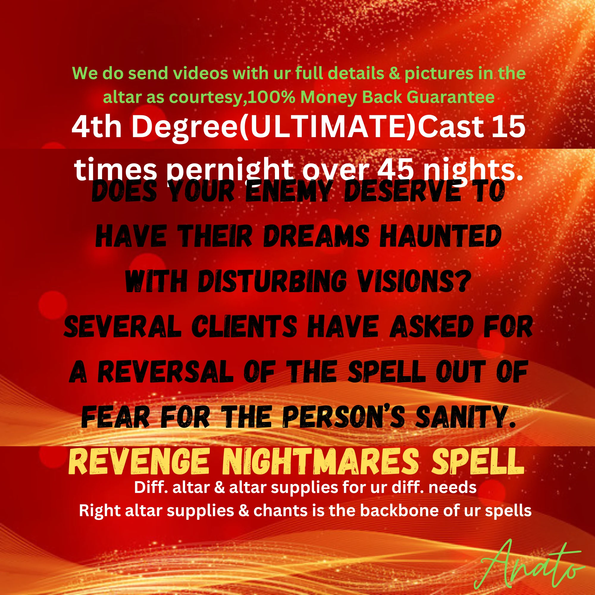 Revenge Curse Spell, Revenge Nightmares Spell Casting ,Permanent Enemy Curse - £493.35 GBP