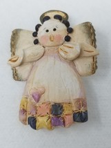 Patchwork Pastel Angel Pin Ceramic Hand Painted Vintage - £9.06 GBP