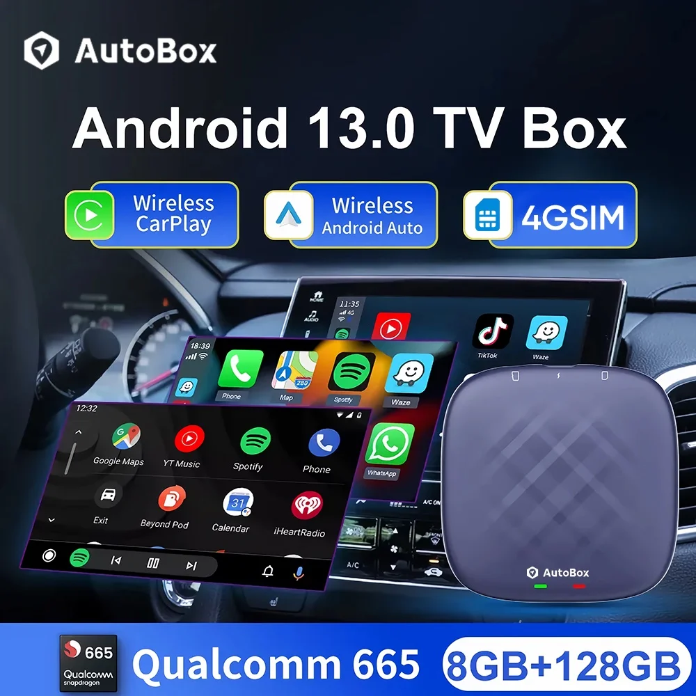 2024 Autobox Best Android 13 CarPlay Ai Box QCM6125 6625 8-Core Wireless Android - £127.04 GBP+