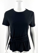 Como Vintage Top Sz Medium Petite Black Short Sleeve Buckle Waist Detail Womens - £17.74 GBP