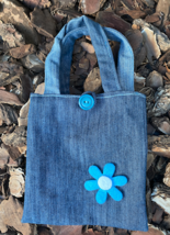 denim blue flower tote bag - $7.20