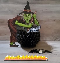 Vintage Beistle Halloween Centerpiece Witch Honeycomb Cauldron Die Cut USA 1960s - £26.08 GBP