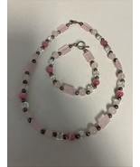 Sterling Silver Clasp &amp; Beads  &amp; Pink/Clear Glass 16” Necklace &amp; 7” Brac... - $453.86 MXN