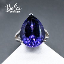 925 sterling silver with nano gemstone pear 12*16mm blue tanzanite Ring for wome - £110.21 GBP