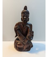 Vintage Asian Man Fishing Wood Carving - $311.10 MXN