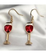 Red and Gold Wine Glass Dangle Earrings - Fun and Stylish Gift  - $9.85