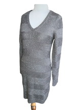 Apt 9 vneck long sleeve gray metallic accent threading midi sweater dress new S - £30.01 GBP