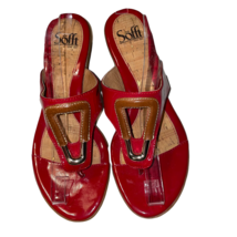 SOFTT Red Patent Leather Stacked Kitten Heel Thong Sandal Shoes Size 8.5M Rubber - £15.01 GBP