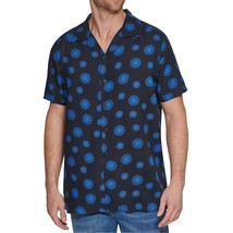 Karl Lagerfeld Paris Men&#39;s Short Sleeve Retro Sunflower Print Camp Shirt Blue - £46.35 GBP