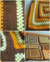 Vintage Crocheted Afghan Orange &amp; Browns 61x61  - $39.99