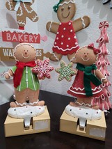 Christmas Gingerbread Couple Boy Girl Peppermint Stocking Holder Mantel  Decor - £48.83 GBP