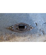 Vtg Deco Revival 925 Sterling Silver Hexagon Brooch Black Onyx Marcasite... - £21.01 GBP