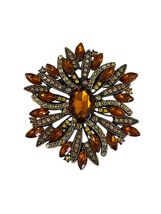 Vintage Amber Rhinestone Brooch Statement Pin Gold Tone AB Crystal 2.5” - $31.50