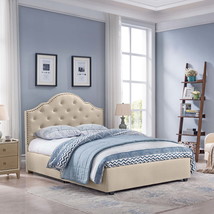 Allyssa Contemporary Fabric Button-Tufted Upholstered Queen Bed Frame With Nailh - £324.80 GBP