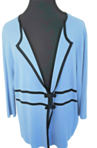 Finity  Womens 3XL Sweater Jacket Light Blue Knit Stretch Long Sleeves Navy Trim - £14.80 GBP