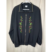 1980s Sport Saavy Christmas Holly Gold Black Granny Aviator Bomber Jacke... - $41.07 CAD