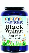 200 Capsules 900mg Black Walnut Hull Herbal Parasite Bacteria Cleanse - £12.02 GBP