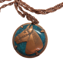 Vintage Copper Cowboy Horse Pendant Necklace Westerncore Equestrian Pony - £15.51 GBP