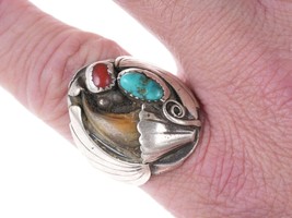 sz12 c1960&#39;s  Navajo sterling, coral, and turquoise ring - £192.70 GBP