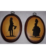 Vintage Early American Style Man &amp; Women Silhouette Oval Wood Plaques - $12.21 CAD