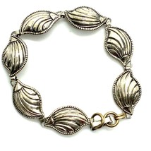 Vtg Sterling Silver Signed Beau Carved Shell Shape Pattern Link Bracelet 6 3/4 - £50.48 GBP