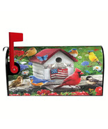 Cardinal with Flowers, Birds, Butterfly &amp; American Flag Mailbox Cover - ... - £6.85 GBP