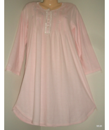Miss Elaine Solid Knit Long Sleeve Round Neck Short Nightgown Med Pink - $22.77