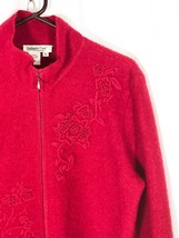 Coldwater Creek XL Boiled Wool Zip Cardigan Sweater Embroidered Flowers Red - £26.86 GBP