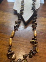34 Inch hand knoted vintage Brown Picture Agate Jasper beaded necklace - £75.17 GBP