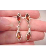 (pe28-1i) AMBER Orange Marquise .925 Sterling SILVER dangle stud EARRING... - $44.59 CAD