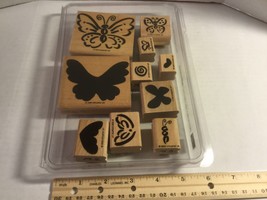 Stampin Up 1999 “Flutterbys” Set Of 10 Wood Block Rubber Mounted Stamps - £10.45 GBP