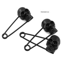 (3) Black Skeleton Skull Safety Pins Clothing Utility Crafts DIY Biker Punk Goth - £12.45 GBP