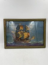 Vintage Canvas Painting Wooden Ship Nautical Wooden Frame Water Damage READ - $36.68